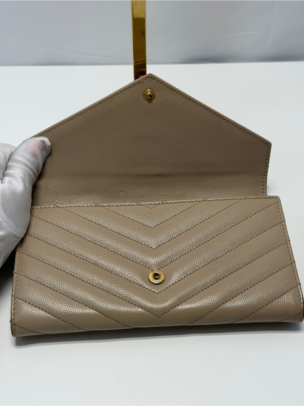 Yves Saint Laurent Taupe Quilted Leather Envelope Clutch - Picture 6 of 12